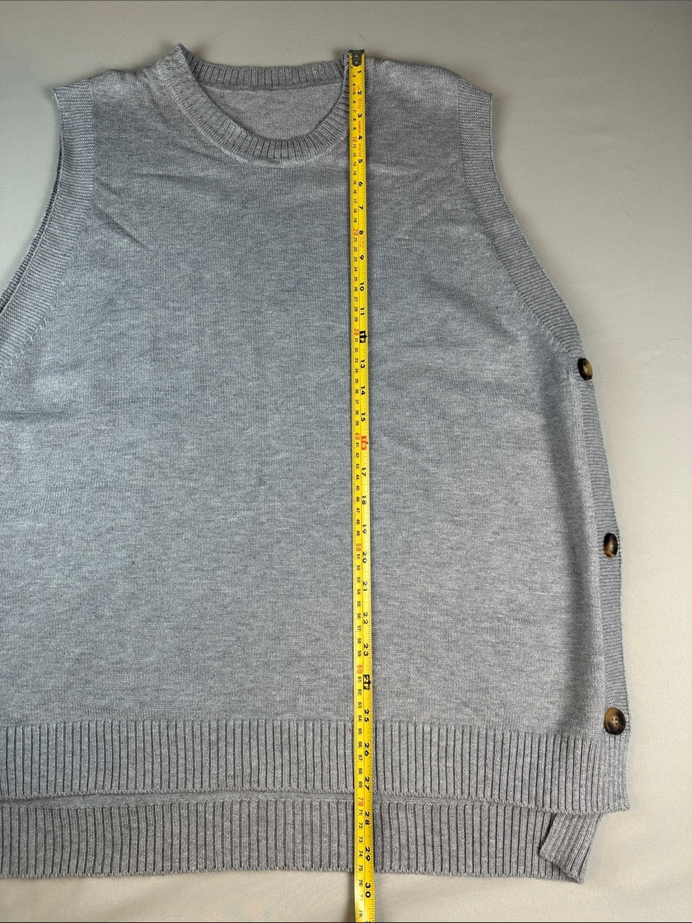 Sleeveless Side-Button V-Neck Sweater Vest Crew Neck Grey - Picture 7 of 7
